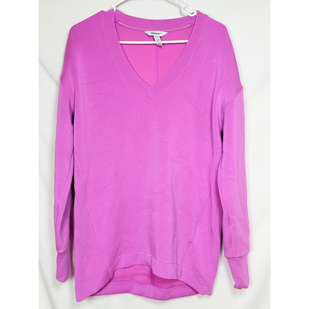 Spanx Womens AirEssential V-Neck Tunic Sweatshirt XS Pink Pullover Loungewear